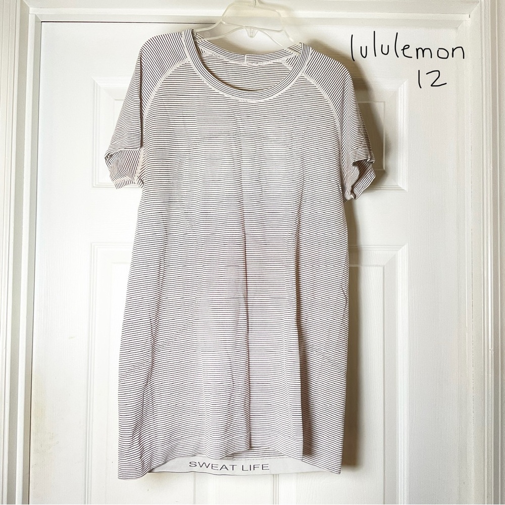 lululemon athletica Short Sleeve Striped Tee — White & Gray